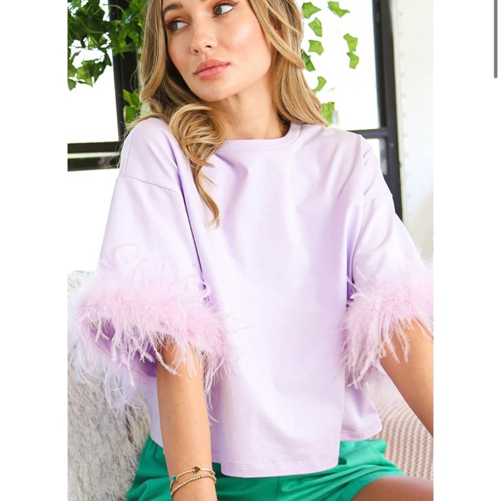 Women's Lavender Feather-Trim Sweatshirt